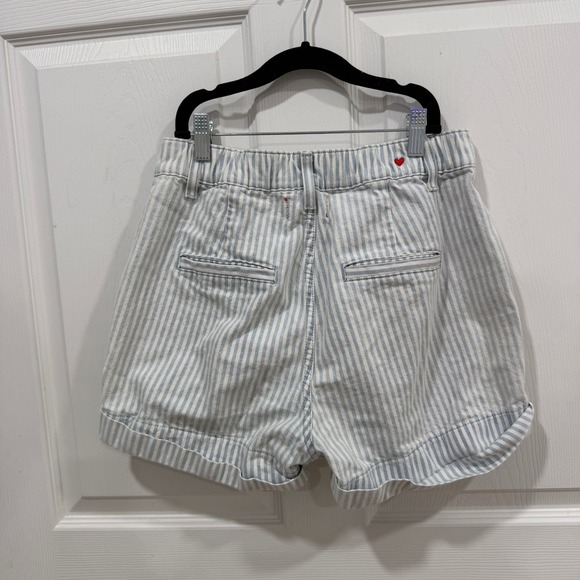Anthropologie Sundry Striped Denim Shorts Blue White Front Pockets 26 Waist - Picture 3 of 9